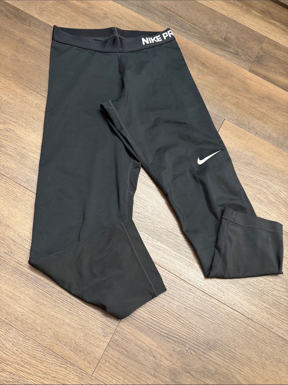 Nike Black Girls' Training Leggings with White Swoosh